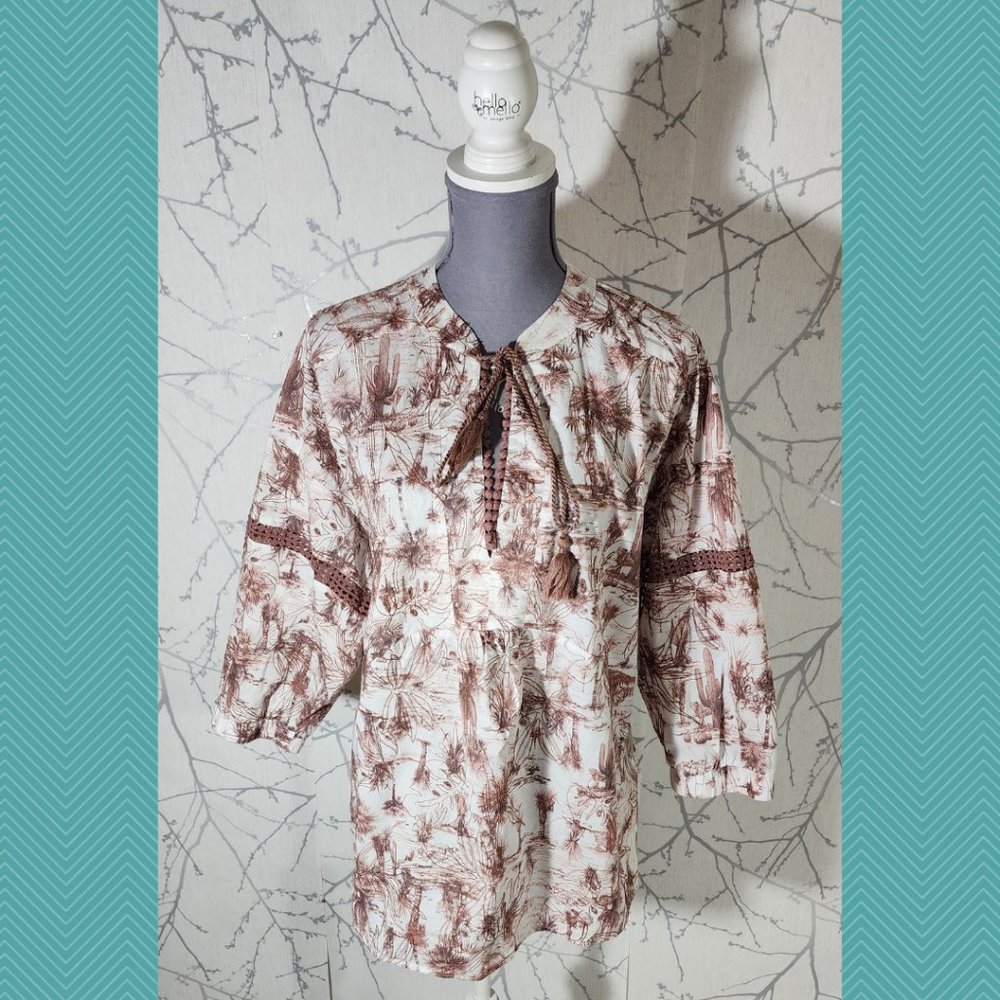 Addition Elle Desert Printed Embroidered Boho Peasant Blouse